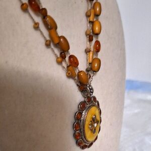 Beaded Boho Women's Necklace Amber Colored Glass Iridescent Fairy Core As-Is